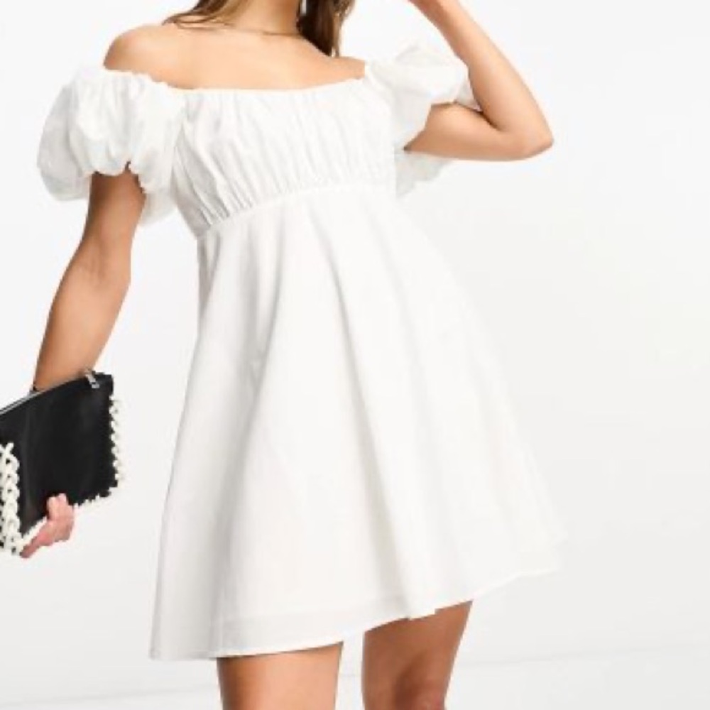 Abercrombie & Fitch White Mini Puff Sleeve Dress
